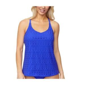 Island Escape Women's Blue Crochet Underwire Tankini Top 12